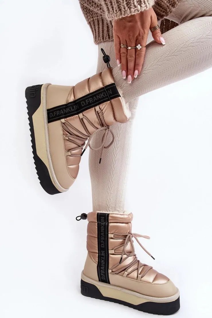 Hot D.Franklin Śniegowce Damskie Na Grubej Podeszwie Wegańskie DFSH371006 Beżowe Beżowy