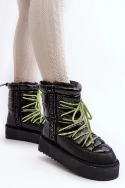 Outlet D.Franklin Śniegowce Damskie Na Grubej Podeszwie Wegańskie DFSH371007 Czarne Czarny