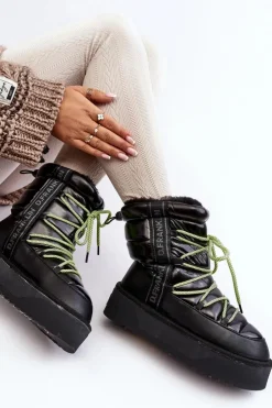 Outlet D.Franklin Śniegowce Damskie Na Grubej Podeszwie Wegańskie DFSH371007 Czarne Czarny