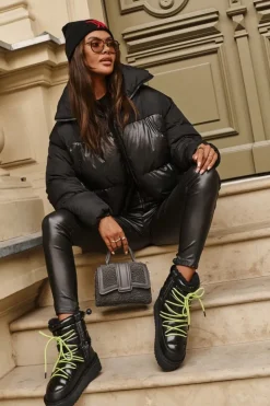 Outlet D.Franklin Śniegowce Damskie Na Grubej Podeszwie Wegańskie DFSH371007 Czarne Czarny