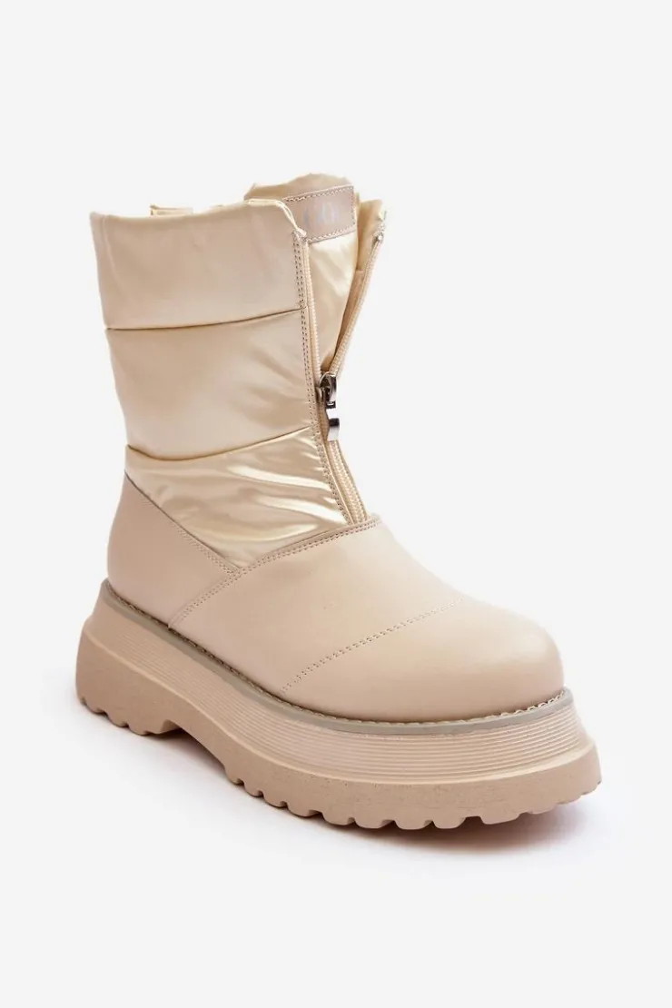 Damskie GOE Śniegowce Damskie Na Grubej Podeszwie Z Suwakiem MM2N4079 Beżowe