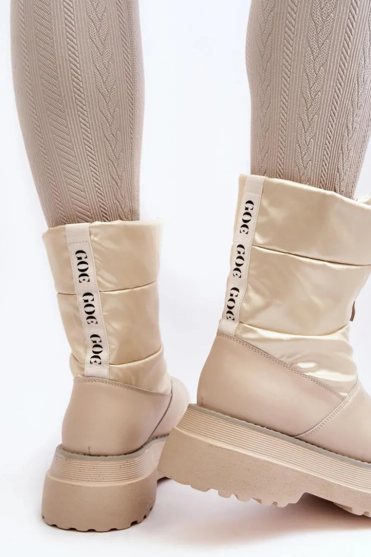 Damskie GOE Śniegowce Damskie Na Grubej Podeszwie Z Suwakiem MM2N4079 Beżowe