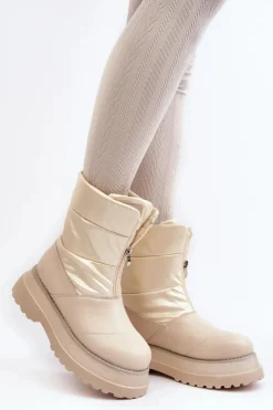 Damskie GOE Śniegowce Damskie Na Grubej Podeszwie Z Suwakiem MM2N4079 Beżowe