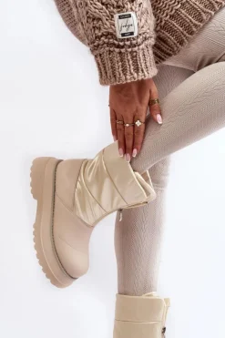 Damskie GOE Śniegowce Damskie Na Grubej Podeszwie Z Suwakiem MM2N4079 Beżowe