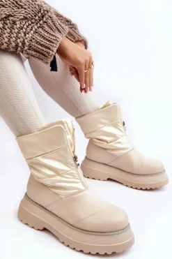 Damskie GOE Śniegowce Damskie Na Grubej Podeszwie Z Suwakiem MM2N4079 Beżowe