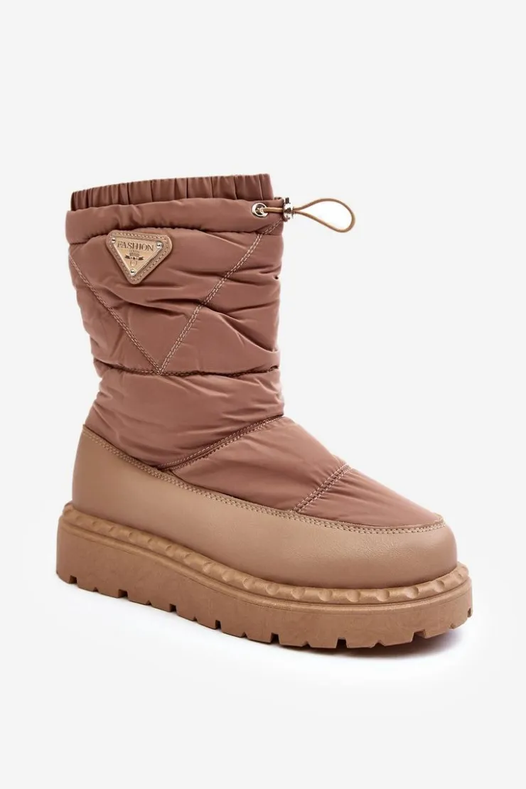 Boto Śniegowce Damskie*Śniegowce Damskie Na Grubej Podeszwie Ciemnobeżowe Lureta Beżowy