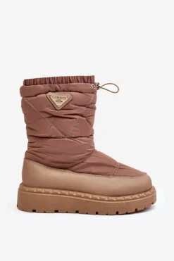 Boto Śniegowce Damskie*Śniegowce Damskie Na Grubej Podeszwie Ciemnobeżowe Lureta Beżowy