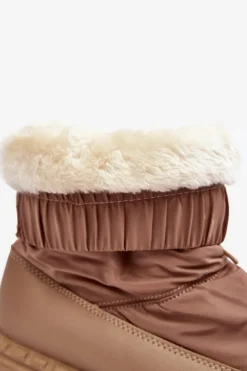 Boto Śniegowce Damskie*Śniegowce Damskie Na Grubej Podeszwie Ciemnobeżowe Lureta Beżowy