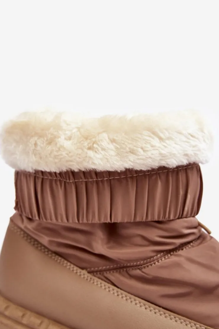 Boto Śniegowce Damskie*Śniegowce Damskie Na Grubej Podeszwie Ciemnobeżowe Lureta Beżowy