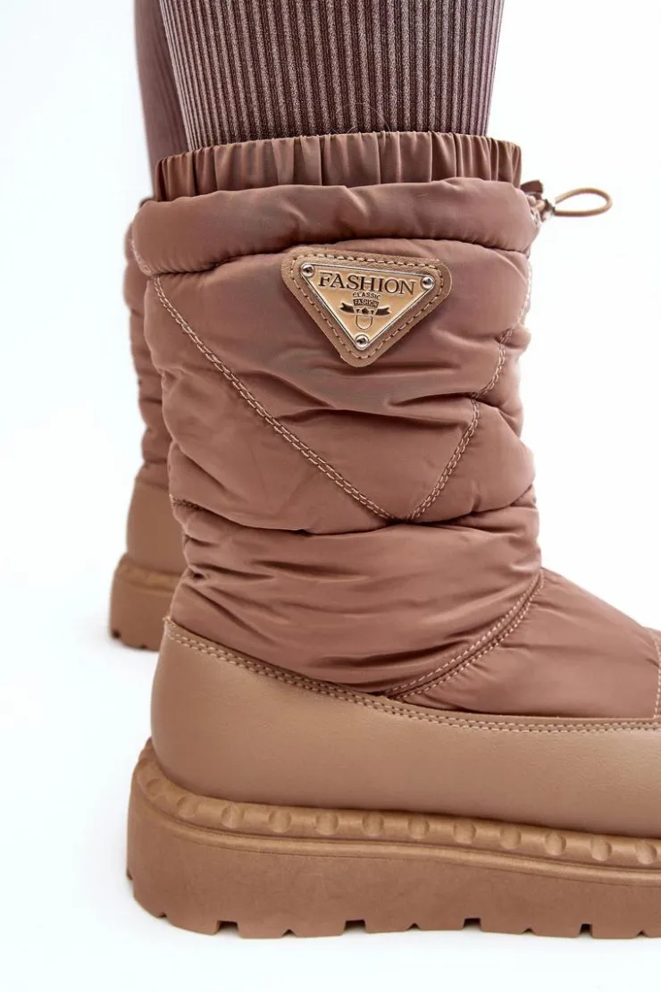 Boto Śniegowce Damskie*Śniegowce Damskie Na Grubej Podeszwie Ciemnobeżowe Lureta Beżowy