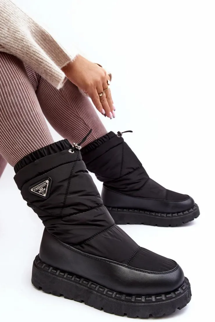 Damskie Boto Śniegowce Damskie Na Grubej Podeszwie Czarne Lureta