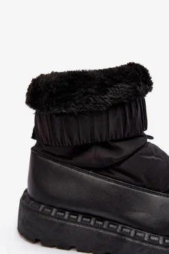 Damskie Boto Śniegowce Damskie Na Grubej Podeszwie Czarne Lureta