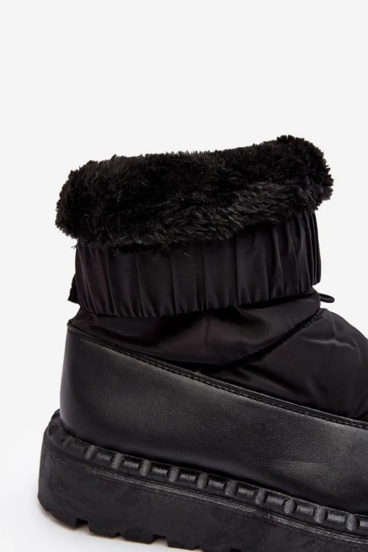 Damskie Boto Śniegowce Damskie Na Grubej Podeszwie Czarne Lureta