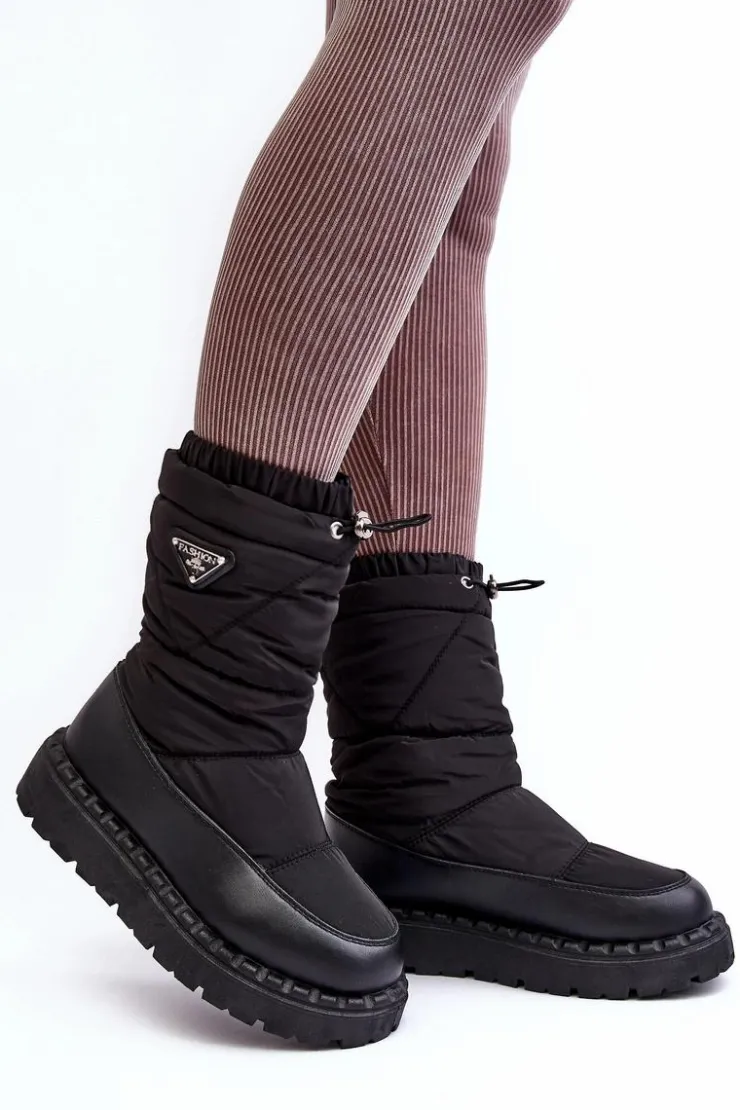 Damskie Boto Śniegowce Damskie Na Grubej Podeszwie Czarne Lureta