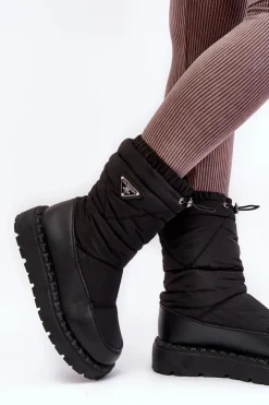 Damskie Boto Śniegowce Damskie Na Grubej Podeszwie Czarne Lureta