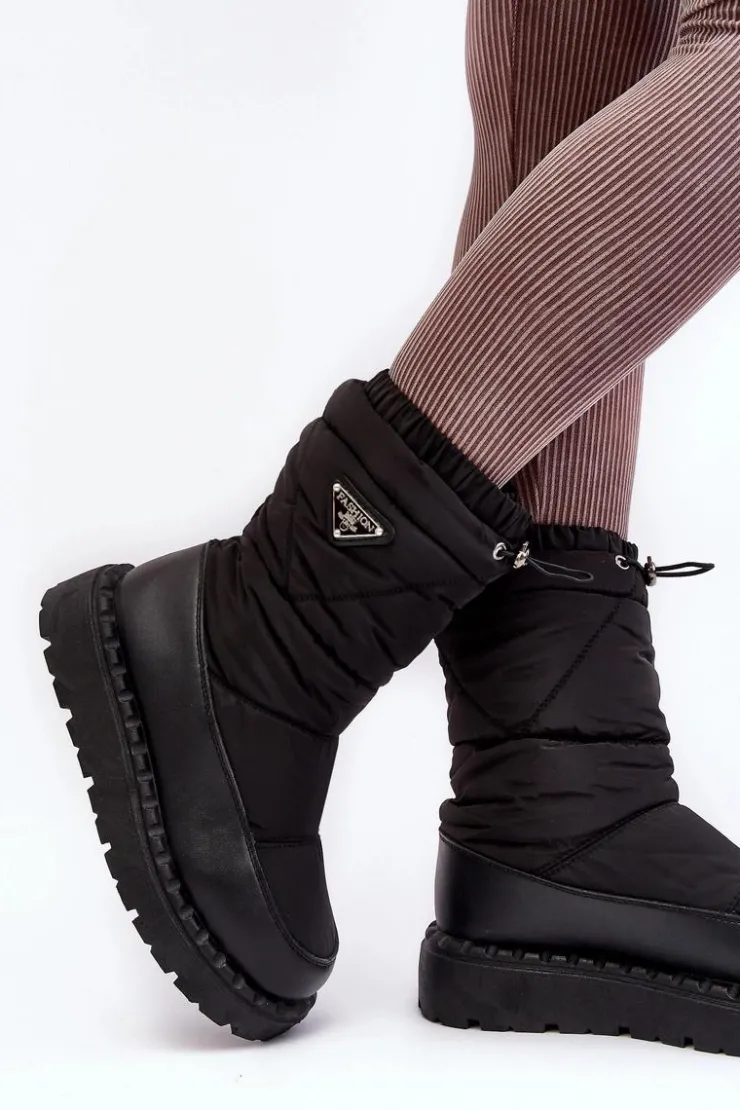 Damskie Boto Śniegowce Damskie Na Grubej Podeszwie Czarne Lureta