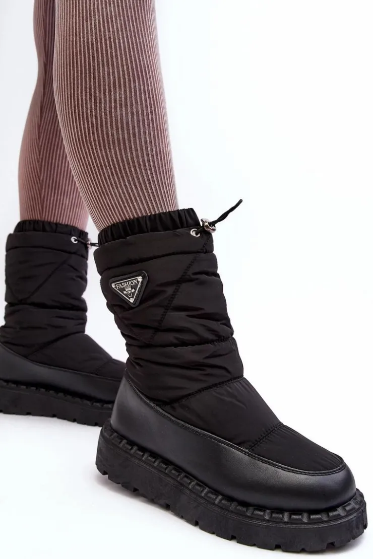 Damskie Boto Śniegowce Damskie Na Grubej Podeszwie Czarne Lureta