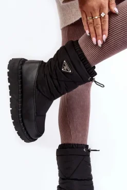 Damskie Boto Śniegowce Damskie Na Grubej Podeszwie Czarne Lureta