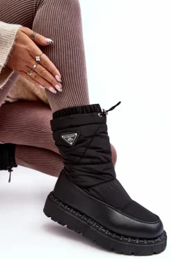 Damskie Boto Śniegowce Damskie Na Grubej Podeszwie Czarne Lureta