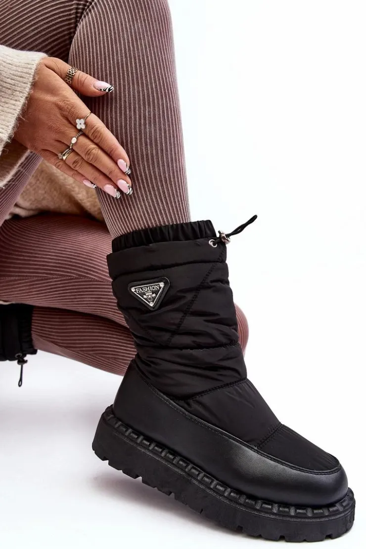Damskie Boto Śniegowce Damskie Na Grubej Podeszwie Czarne Lureta