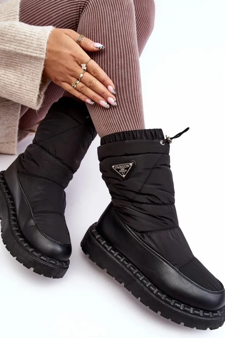 Damskie Boto Śniegowce Damskie Na Grubej Podeszwie Czarne Lureta