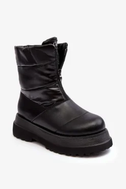 GOE Śniegowce Damskie*Śniegowce Damskie Na Grubej Podeszwie Z Suwakiem MM2N4078 Czarne Czarny