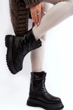 GOE Śniegowce Damskie*Śniegowce Damskie Na Grubej Podeszwie Z Suwakiem MM2N4078 Czarne Czarny