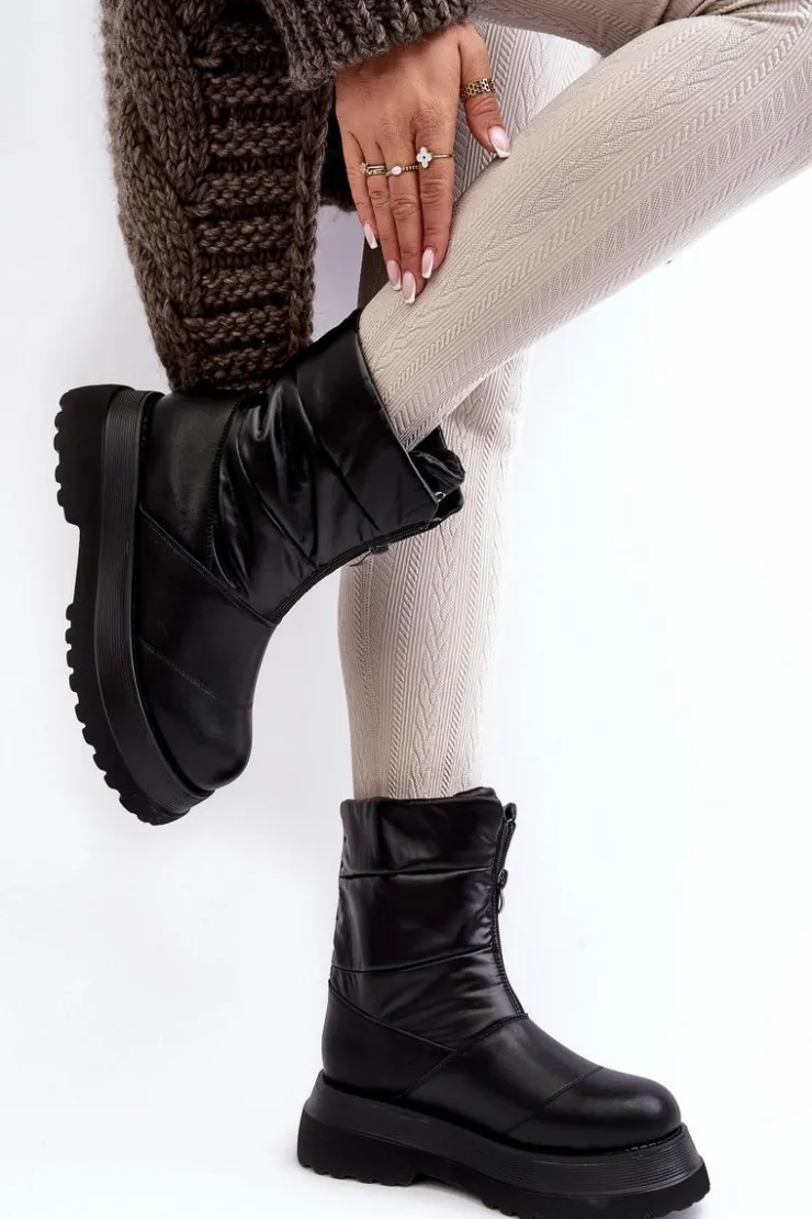 GOE Śniegowce Damskie*Śniegowce Damskie Na Grubej Podeszwie Z Suwakiem MM2N4078 Czarne Czarny