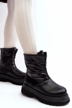 GOE Śniegowce Damskie*Śniegowce Damskie Na Grubej Podeszwie Z Suwakiem MM2N4078 Czarne Czarny