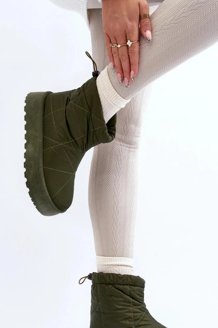 Damskie Boto Śniegowce Damskie Na Masywnej Platformie Zielone Fionia