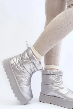 Damskie Boto Śniegowce Damskie Na Masywnej Platformie Srebrne Fionia