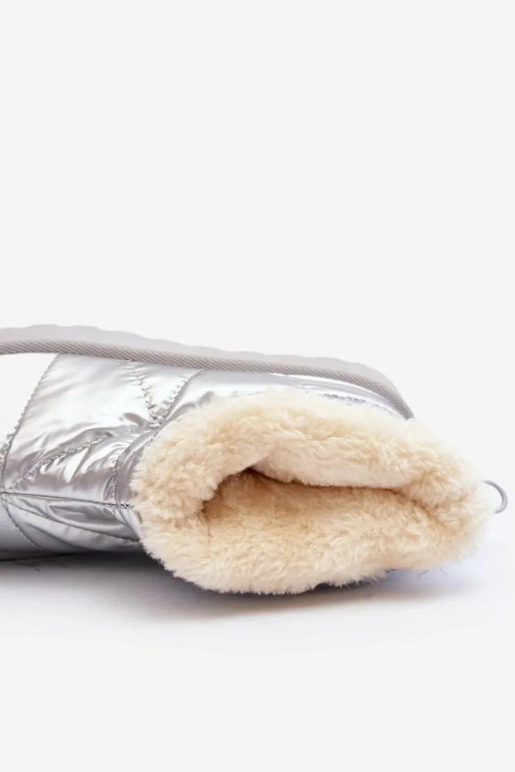 Damskie Boto Śniegowce Damskie Na Masywnej Platformie Srebrne Fionia