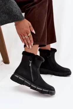 Online Evento Śniegowce Damskie Na Platformie Z Futerkiem Czarne Briselle Czarny