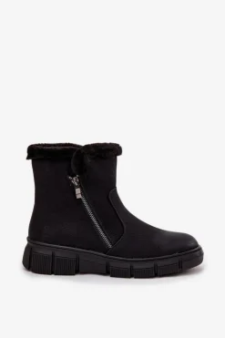 Online Evento Śniegowce Damskie Na Platformie Z Futerkiem Czarne Briselle Czarny