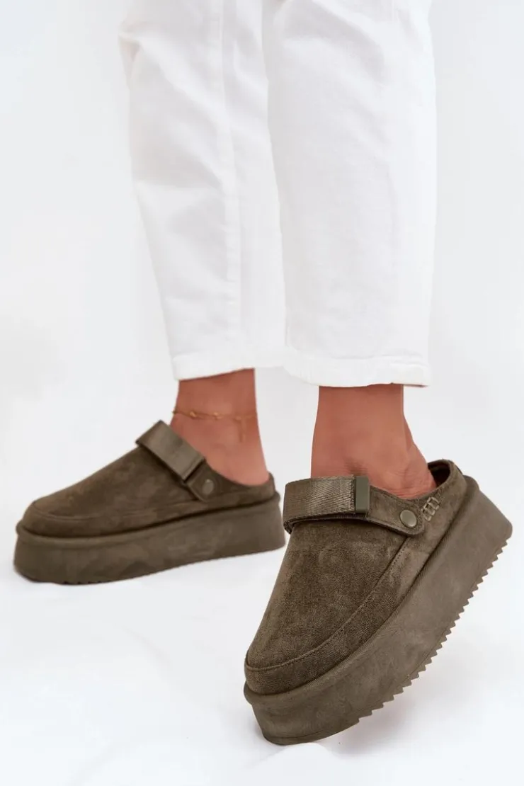 Clearance Boto Śniegowce Damskie Na Platformie Z Rzepem Ciemnozielone Jorielle Zielony