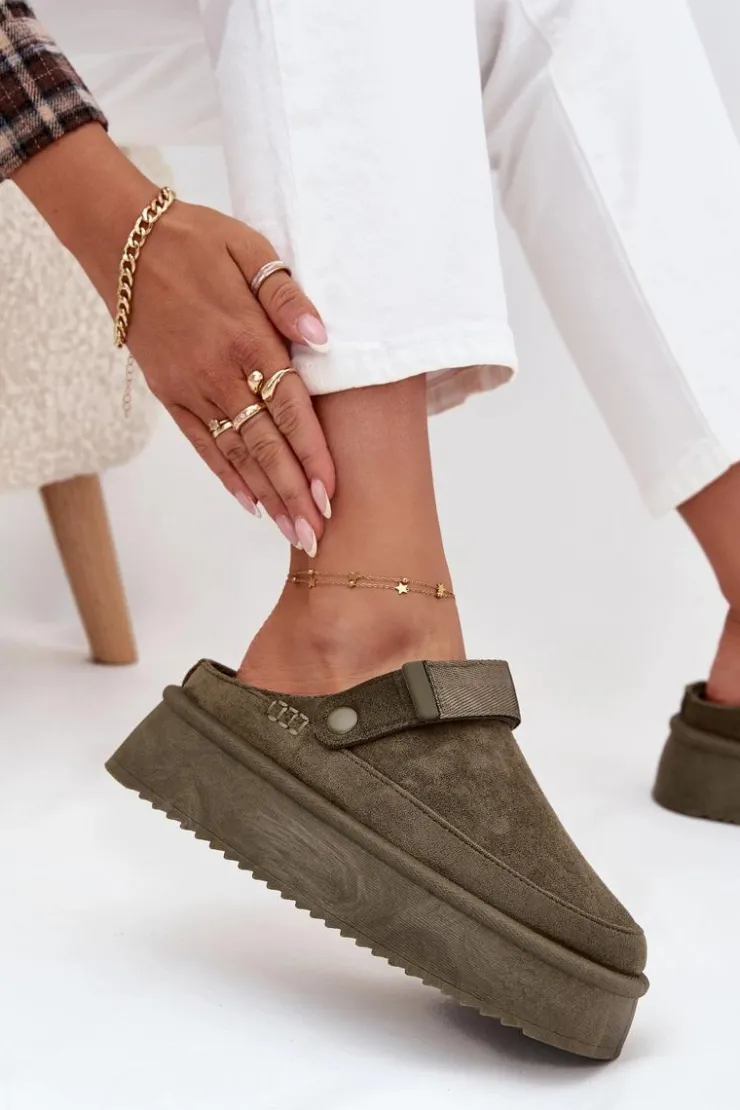 Clearance Boto Śniegowce Damskie Na Platformie Z Rzepem Ciemnozielone Jorielle Zielony