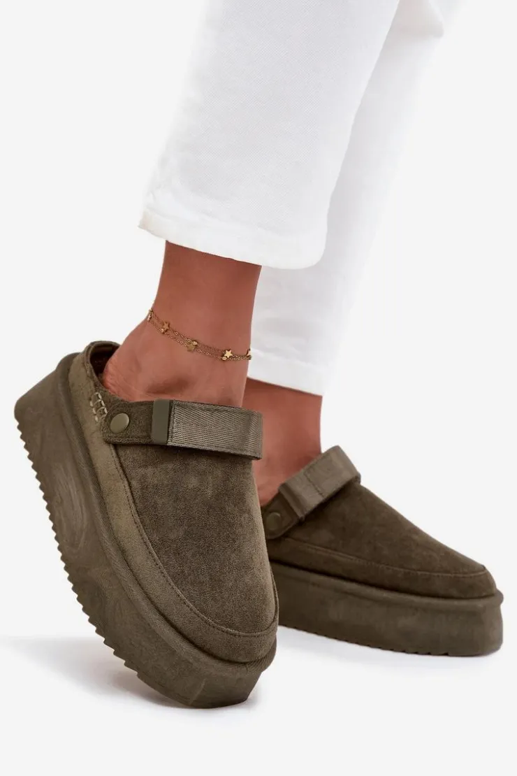 Clearance Boto Śniegowce Damskie Na Platformie Z Rzepem Ciemnozielone Jorielle Zielony