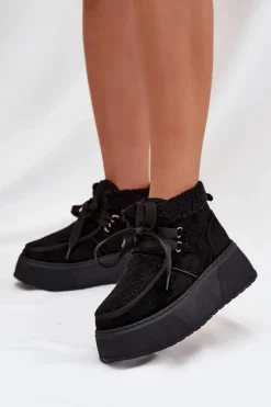 Damskie Boto Śniegowce Damskie Na Platformie Z Futerkiem Czarne Florivelle