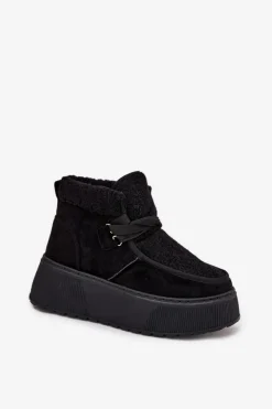 Damskie Boto Śniegowce Damskie Na Platformie Z Futerkiem Czarne Florivelle
