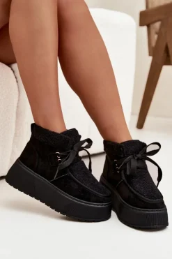 Damskie Boto Śniegowce Damskie Na Platformie Z Futerkiem Czarne Florivelle