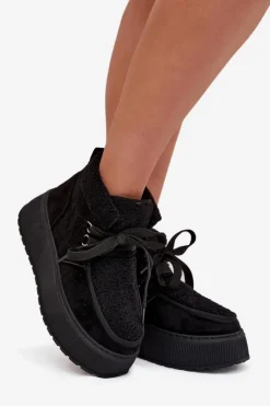 Damskie Boto Śniegowce Damskie Na Platformie Z Futerkiem Czarne Florivelle