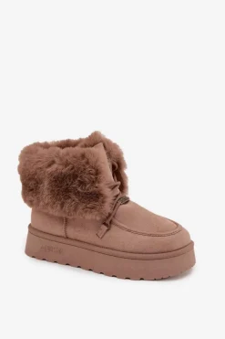 Damskie Big Star Shoes Śniegowce Damskie Na Platformie Z Futerkiem I Wiązaniem Big Star SS274114 Beżowe