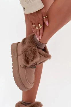 Damskie Big Star Shoes Śniegowce Damskie Na Platformie Z Futerkiem I Wiązaniem Big Star SS274114 Beżowe