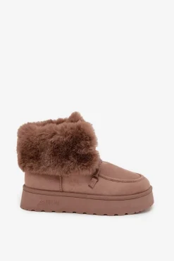 Damskie Big Star Shoes Śniegowce Damskie Na Platformie Z Futerkiem I Wiązaniem Big Star SS274114 Beżowe