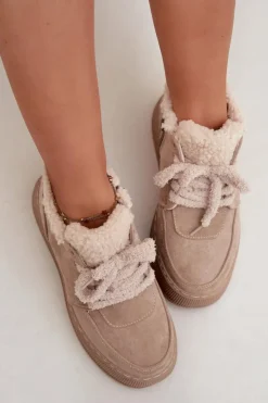 Hot Boto Śniegowce Damskie Na Platformie Z Futerkiem Typu Baranek Beżowe Luma