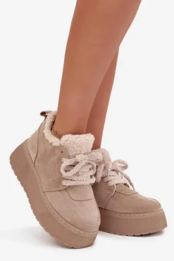 Hot Boto Śniegowce Damskie Na Platformie Z Futerkiem Typu Baranek Beżowe Luma