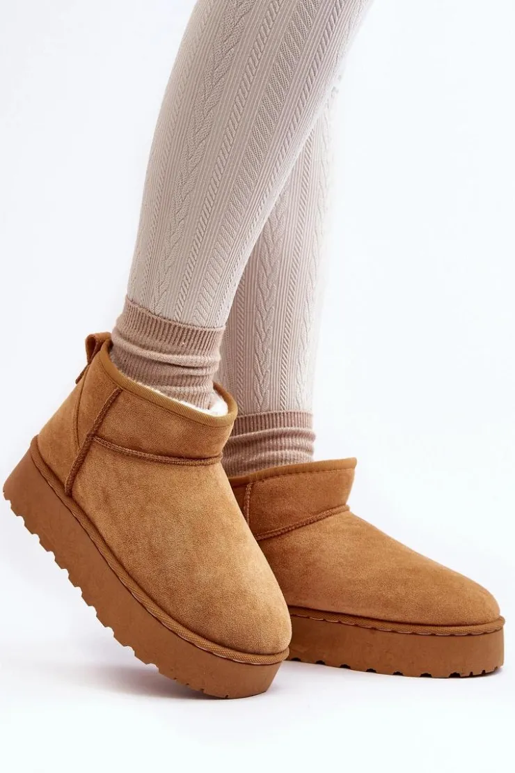 Damskie Boto Śniegowce Damskie Na Platformie Ocieplane Futerkiem Camel Xamella