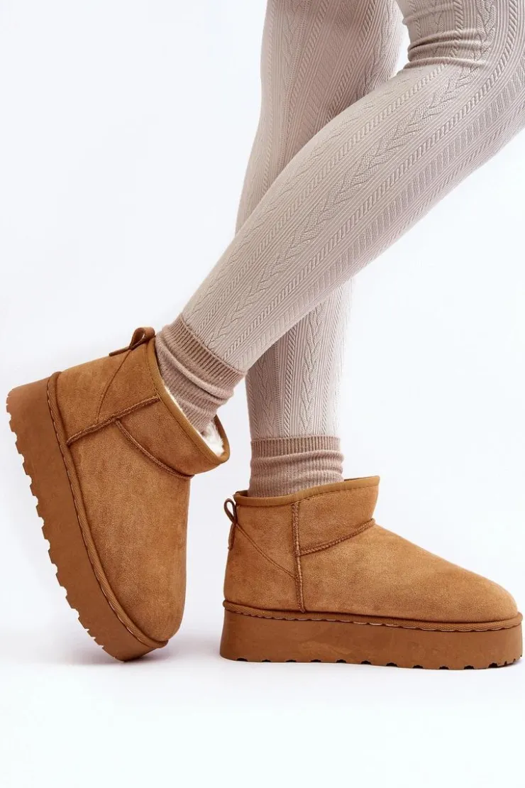 Damskie Boto Śniegowce Damskie Na Platformie Ocieplane Futerkiem Camel Xamella