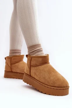 Damskie Boto Śniegowce Damskie Na Platformie Ocieplane Futerkiem Camel Xamella