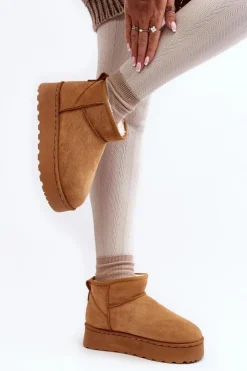 Damskie Boto Śniegowce Damskie Na Platformie Ocieplane Futerkiem Camel Xamella